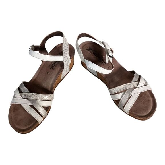 Mephisto Sandal Wedge Heel Strappy  White Silver Leather Women's 40/US 10 - Picture 5 of 9